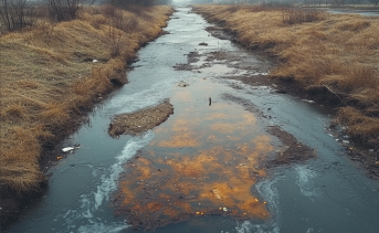 Загрязнение реки. Фото сгенерировано нейросетью Midjourney
