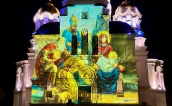 Один из слайдов, разработанных для подсветки Патриаршего Вознесенского собора в Новочеркасске. Фото со станицы в ВК Константина Хмельницкого