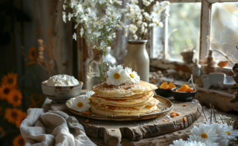 Блины. Иллюстрация сгенерирована с помощью нейросети Midjourney