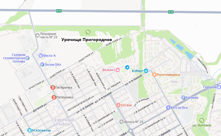 Урочище Пригородное на карте. Фото Яндекс.карты