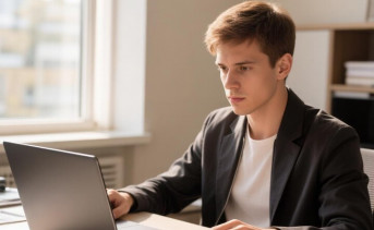 Работа за ноутбуком, иллюстрация сгенерирована нейросетью GigaChat