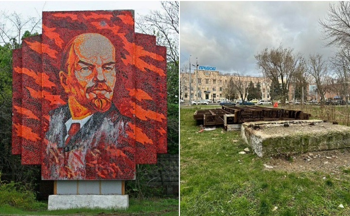 Уничтоженное ураганом панно с изображением Ленина. Фото donnews.ru